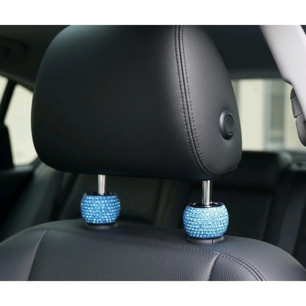 4x Blue Rhinestone Car Headrest Collars Bling Crystal Decor Ring Trims Universal
